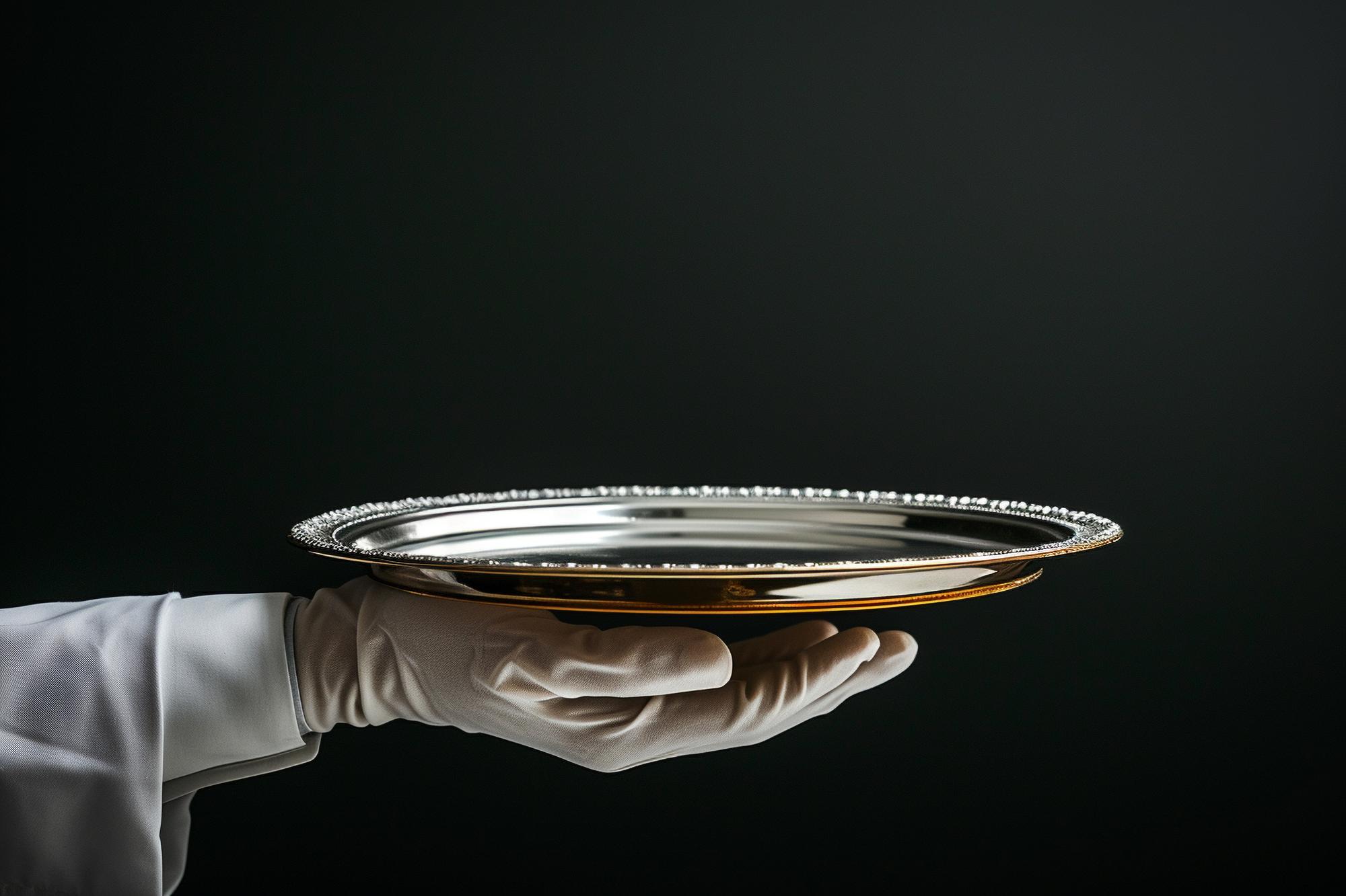 Chef preparing a plated futuristic dish on stainless surface